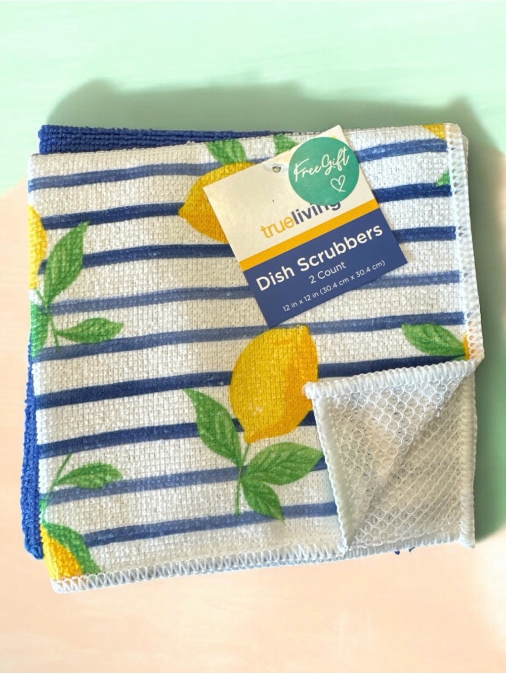 true living Lemon Stripe Dish Scrubbers - Blue & Yellow (2 Pack)